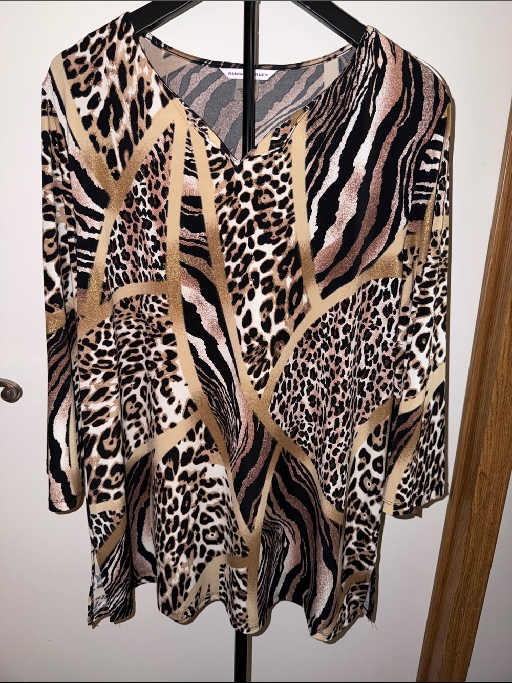 Allison Daley Multicolor Animal Print V-Neck Tunic in Black, Tan, Cream